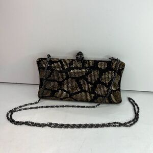 Kate Landry Jeweled Encrusted Animal Print Clutch Purse Chain Womens Designer
